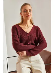 Women's Three-Button Corded Knitwear Cardigan - 2