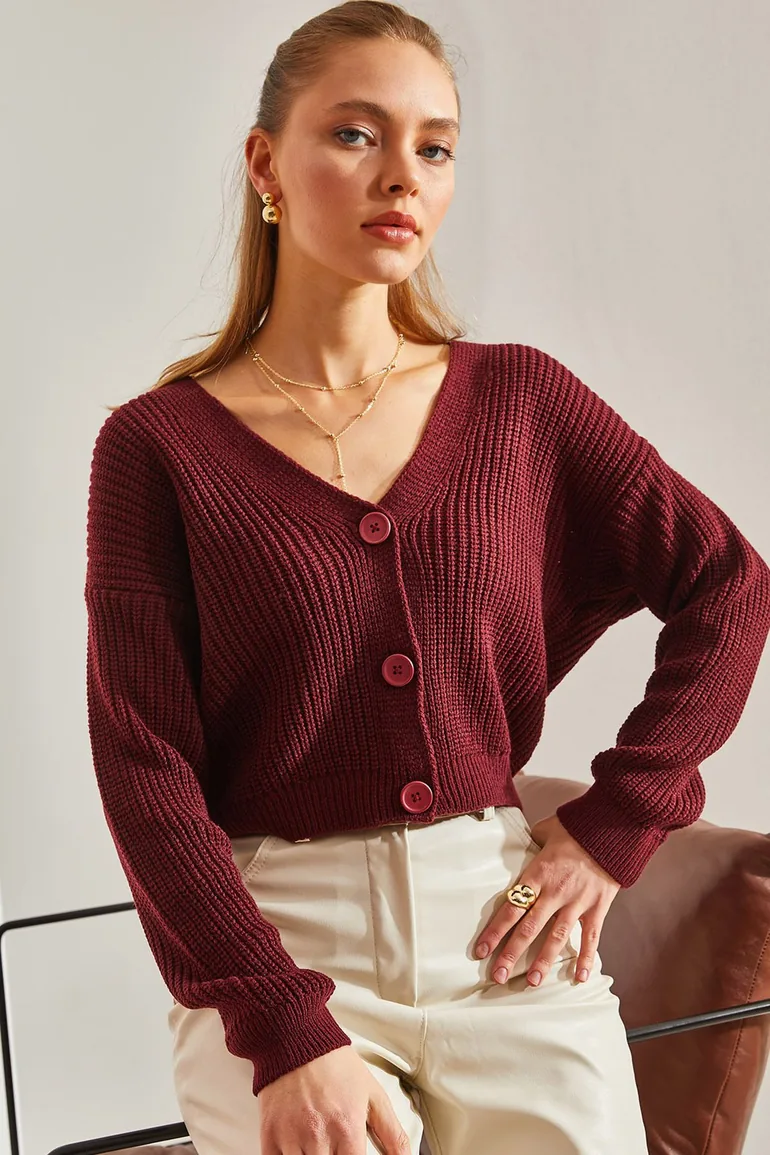 Women's Three-Button Corded Knitwear Cardigan - 5