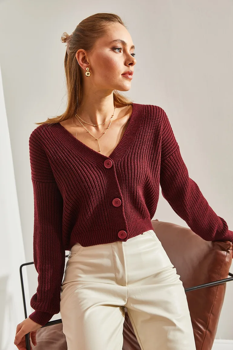 Women's Three-Button Corded Knitwear Cardigan - 3
