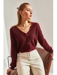 Women's Three-Button Corded Knitwear Cardigan - 3