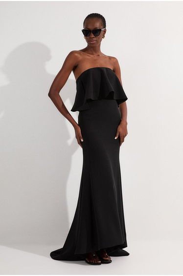 Soft Tailored Peplum Bandeau Tailored Maxi Dress