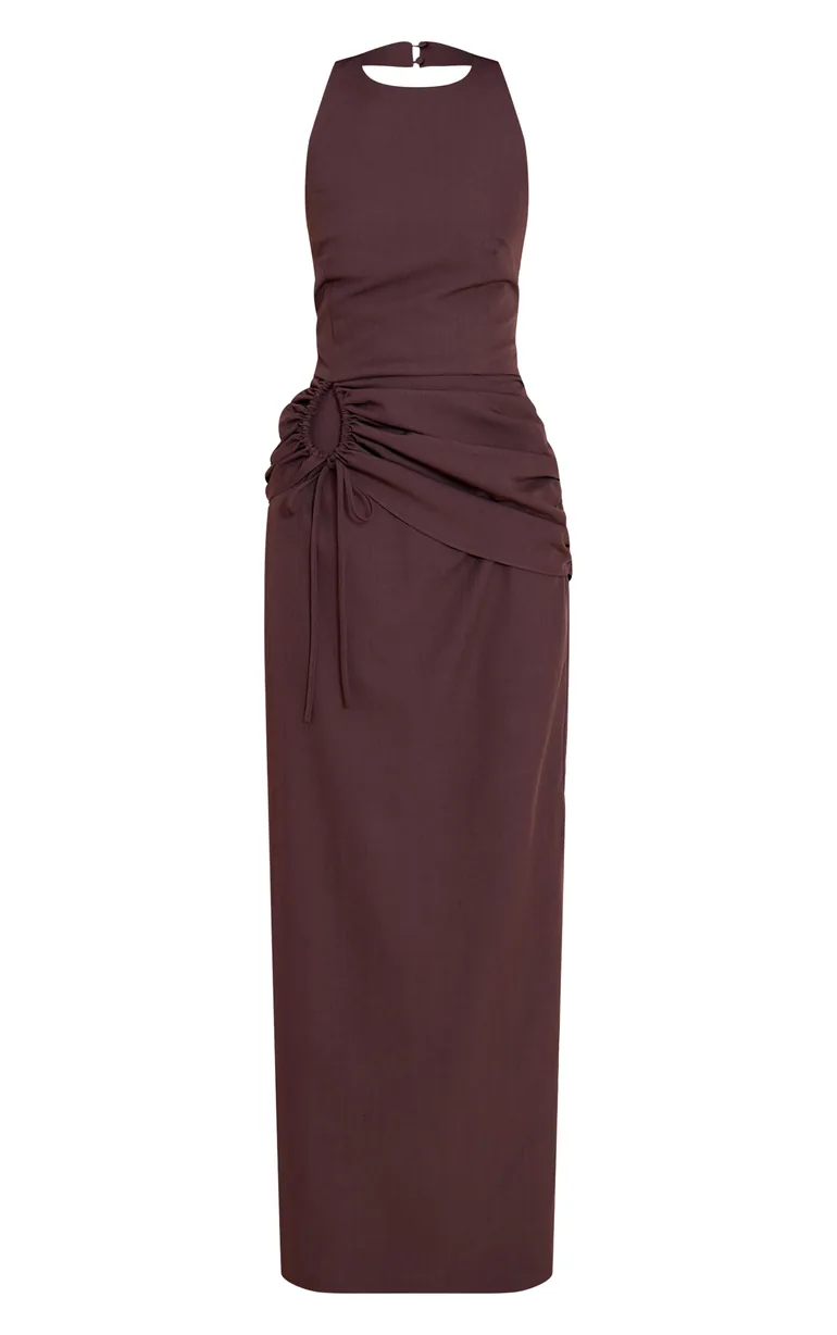 Dark Grey Racer Ruched Maxi Dress Prettylittlething Brown : Day Dresses : VogaCloset Oman Dark Grey Racer Ruched Maxi Dress Prettylittlething Brown : Day Dresses : VogaCloset Oman