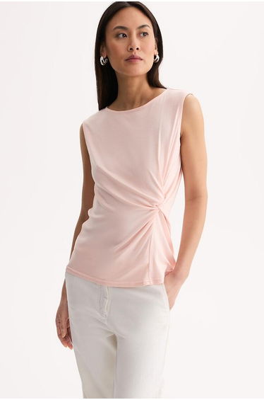 Sleeveless Draped Crew Neck T-Shirt