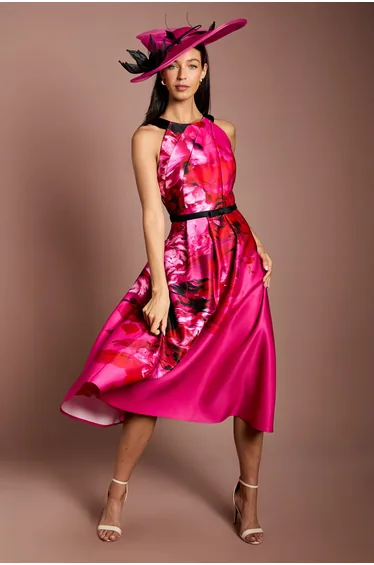 Lisa Tan Halterneck Large Floral Full Skirted Midi Dress