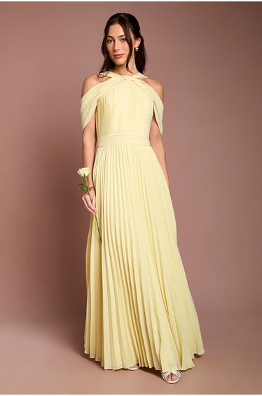 Pleat Cold Shoulder Bridesmaid Dress
