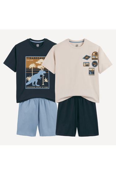 Pack of 2 Dinosaur Print Jersey Short Pyjamas