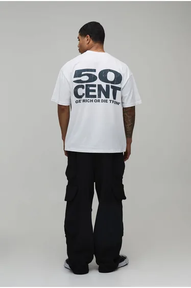 Oversized 50 Cent License Printed T-Shirt - white