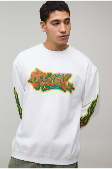 Oversized Graffiti Print Sweatshirt - white