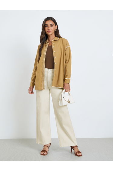 Women Brown Embroidered Shirt