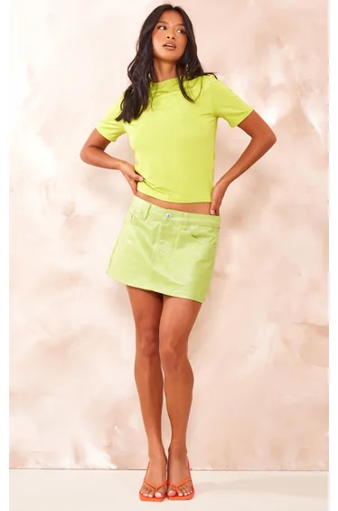 Petite Green Metallic Coated Denim Mini Skirt