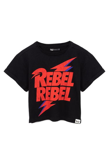 David Bowie Womens/Ladies Rebel Rebel Crop T-Shirt - Black/Red