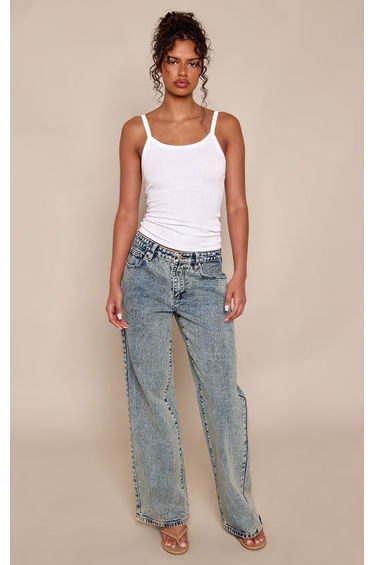 Vintage Lace Up Back Straight Leg Denim Jeans