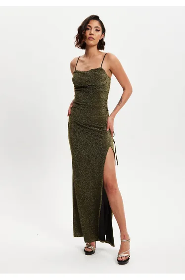 Women's Maxi Dress in Gold with Sleeveless Design .