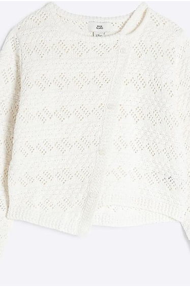 Girls Cream Asymmetric Textured Jumper