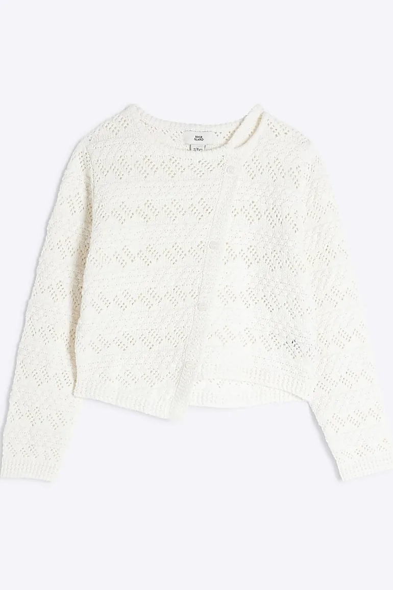 Girls Cream Asymmetric Textured Jumper - 1
