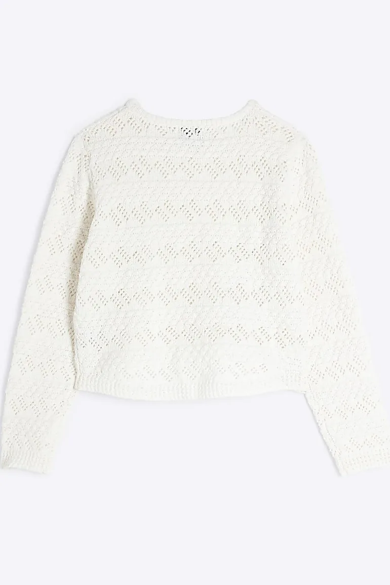 Girls Cream Asymmetric Textured Jumper - 4