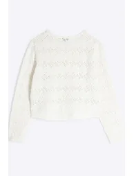 Girls Cream Asymmetric Textured Jumper - 4