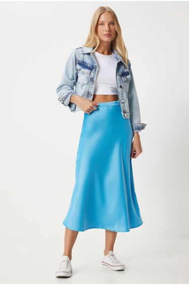 Women's Sky Blue Satin Finish Skirt