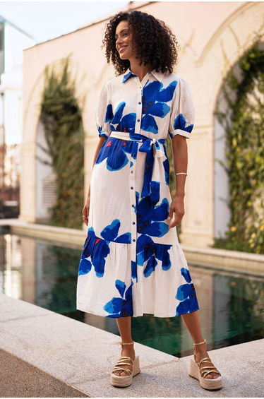 Yumi Blue Scattered Floral Shirt Dress