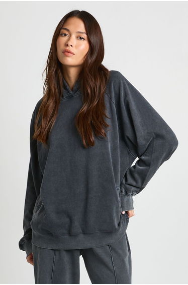 Washed Raglan Seam Oversized Hoodie - charcoal
