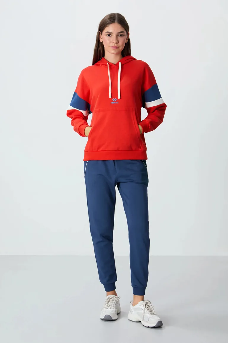 TOMMY Oversized Color-block Hooded Sweatshirt With Pocket