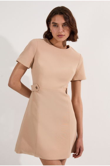 Compact Stretch Essential Waist Tab Detail Tailored Mini Dress
