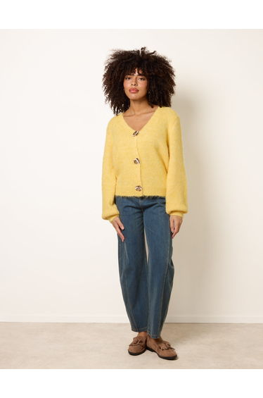 Gold Tone Flower Embossed Button Cardigan