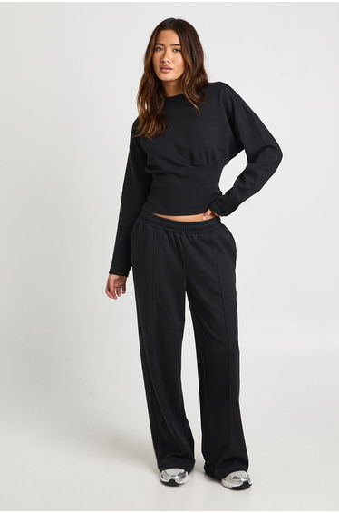 Interlock Cinched Waist Top - black