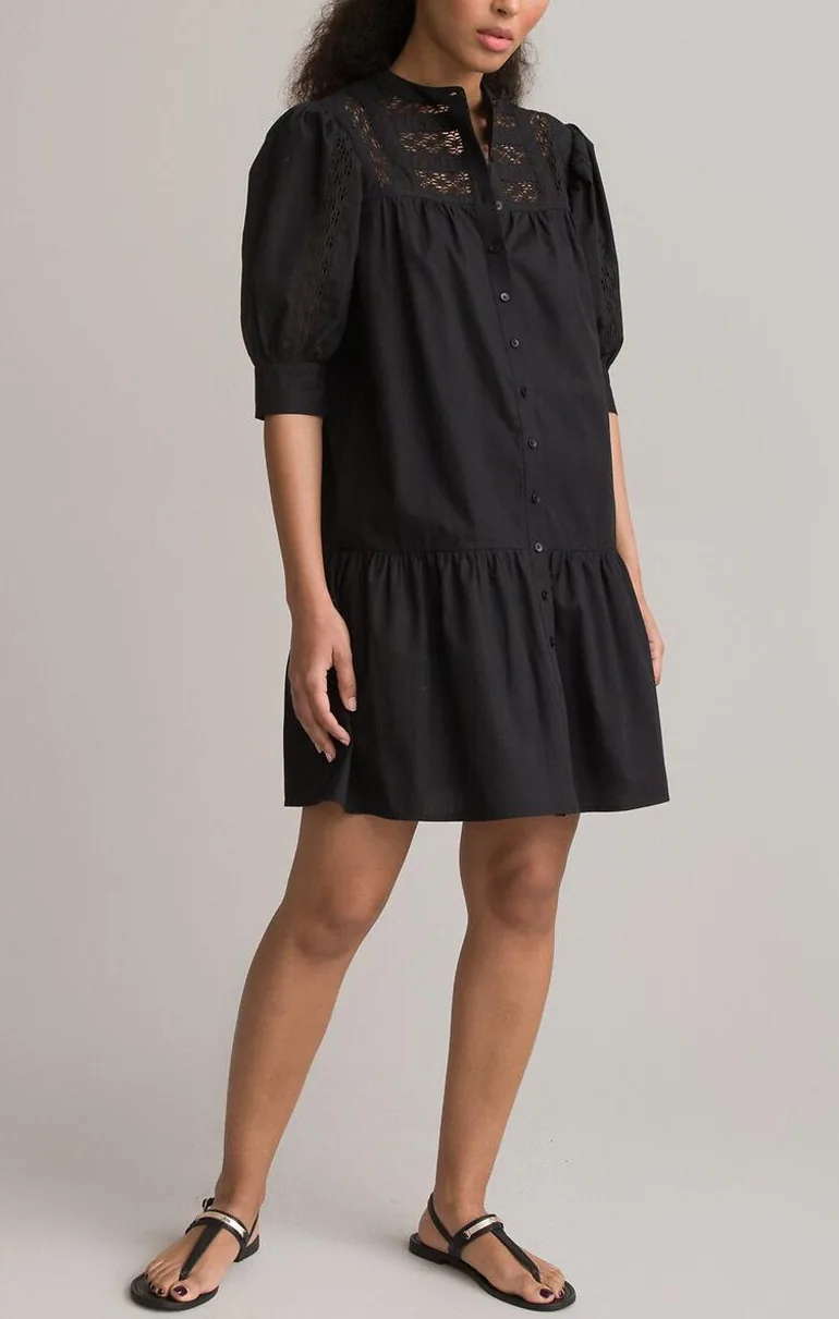 Cotton Button-Through Dress with Braided Detailing