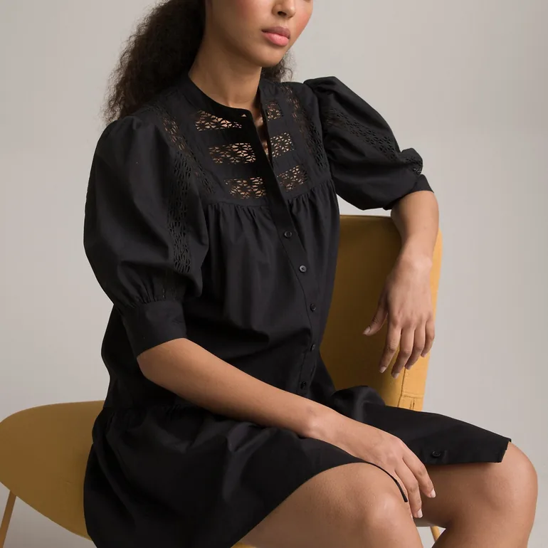 Cotton Button-Through Dress with Braided Detailing - 1