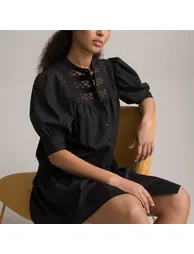 Cotton Button-Through Dress with Braided Detailing - 1