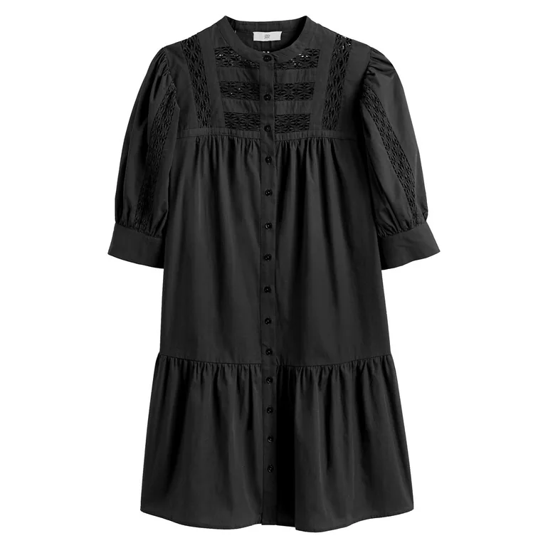 Cotton Button-Through Dress with Braided Detailing - 4