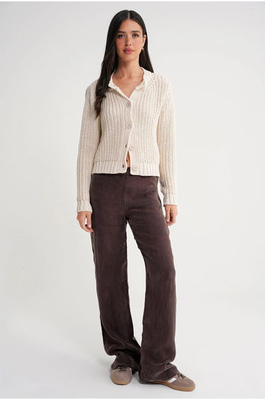 Mixray Textured Ribbed Knit Cardigan with Buttons