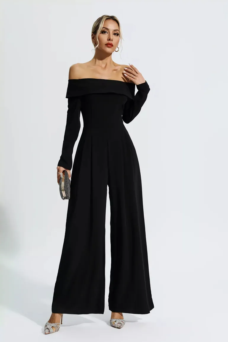Cassidy Black Off Shoulder Drape Jumpsuit Catchall : Jumpsuits