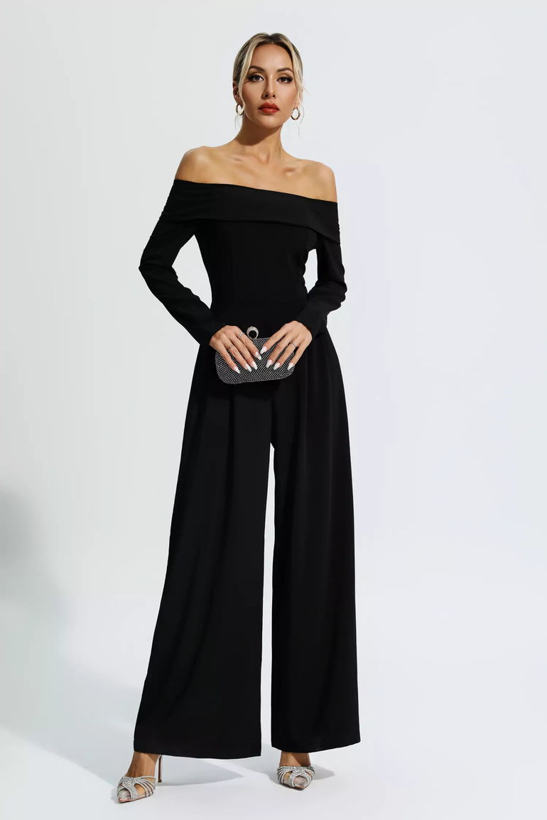 Cassidy Black Off Shoulder Drape Jumpsuit Catchall : Jumpsuits
