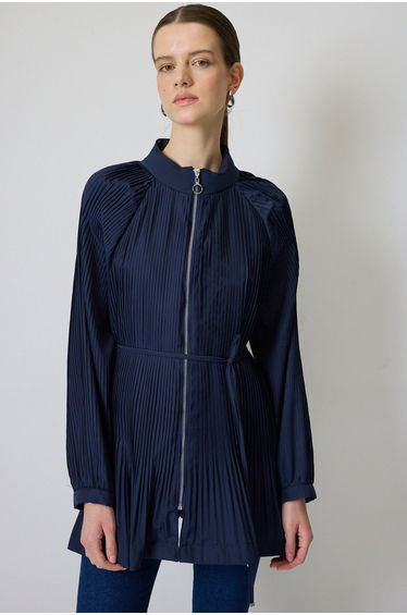 PLEATED FRONT ZIPPERED JACKET