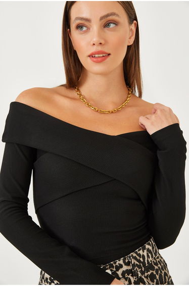 LUCCI Strapless Textured Ribbed Blouse
