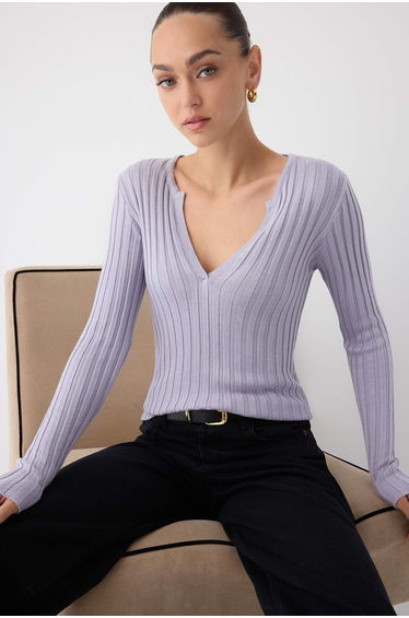 Lilac Mercerized Look Ribbed Knitwear Sweater