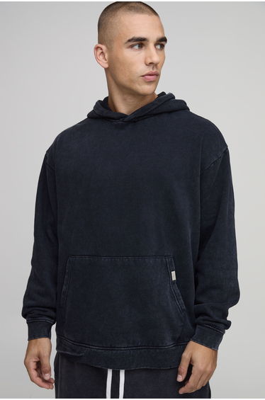 Essential Washed Oversized Over The Head Hoodie - washed black
