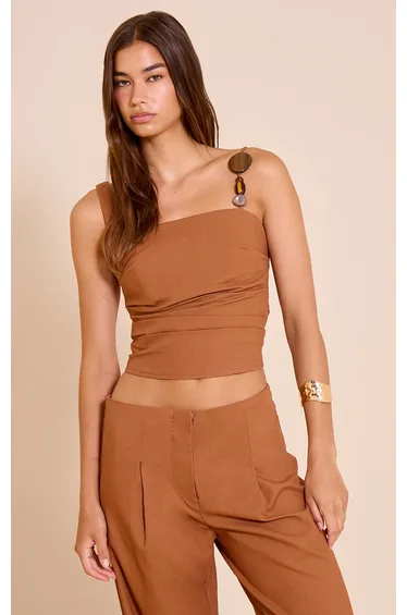 Chesnut Woven Resin Bead Detail Cami Top