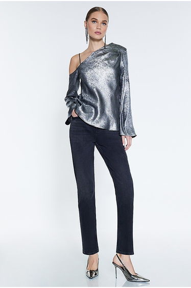 Silver Metallic One Shoulder Top