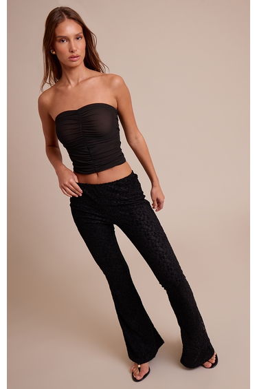 Black Double Layered Mesh Ruched Front Bandeau