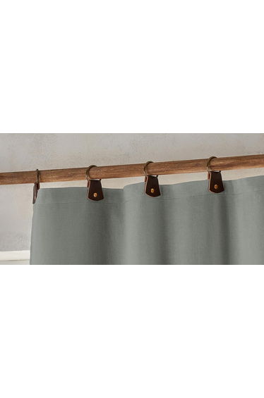Private Washed Linen Curtain with Leather Tab Top Header
