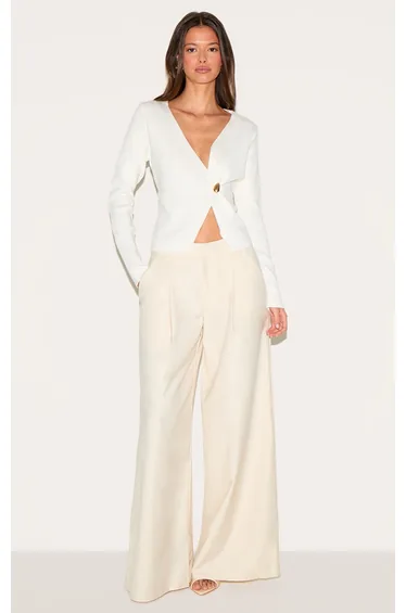 Cream Asymmetric Compact Knit Cardigan