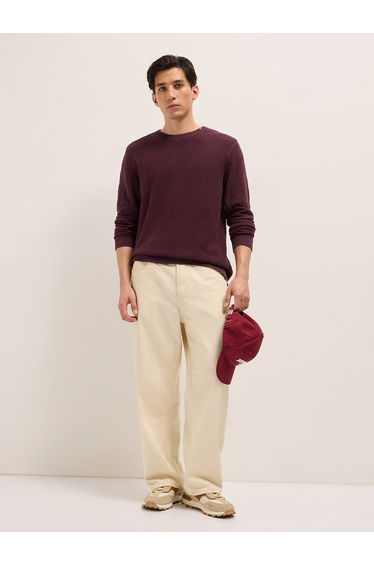 Men Pure Cotton Textured Flat Knit T-Shirt