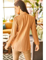 Women's Camel Jacquard Textured Woven Shirt - 1