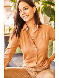 Women's Camel Jacquard Textured Woven Shirt