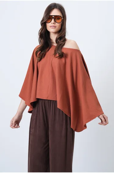 Women's Tile Boat Neck Cape Cut Blouse