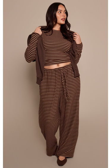 Plus Chocolate Striped Soft Fleece Straight Leg Joggers