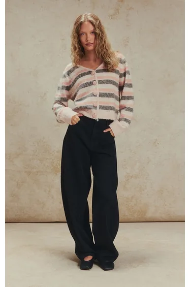 Black Coated Effect Wide Leg Jean